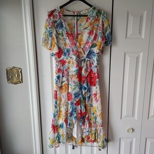 Calvin  Klein Floral Print High Low Wrap Style Dress Size 8